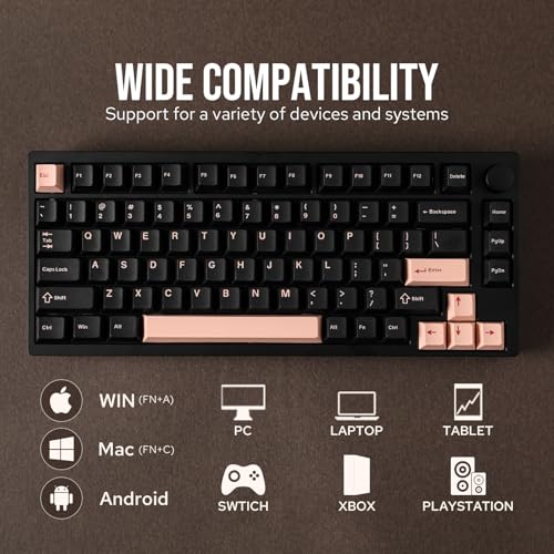 EPOMAKER P75 Wireless Aluminum Mechanical Keyboard, Bluetooth 5.0/2.4GHz/USB-C Hot Swappable Custom Keyboard, Gasket Structure Creamy Keyboard for PC/Tablet/PS/Xbox (Black, Wisteria Tactile Switch)