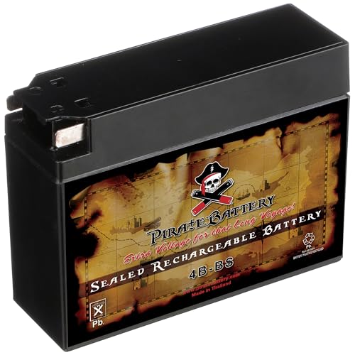 Pirate Battery YTX4B-BS 12 V 40 CCA AGM – Maintenance-Free 2 Ah Battery for Scooter, Pocket Bike, Mini ATV – Tab Terminal – Fits Yamaha Zuma 50, Honda Metropolitan, Razor Pocket Mod