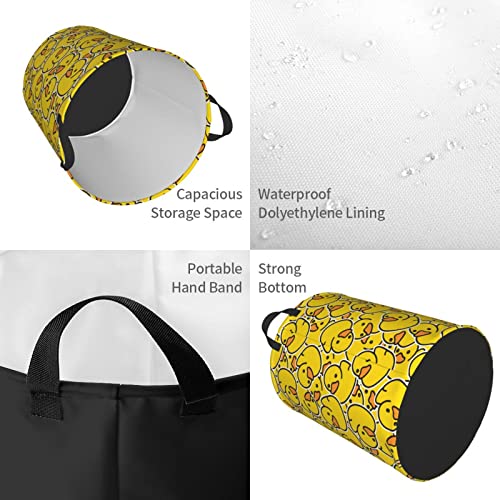 Gbuzozie 38L Round Laundry Hamper Cute Rubber Ducky Storage Basket Waterproof Coating Yellow Cartoon Ducks Organizer Bin For Nursery Clothes Toys