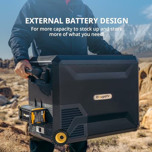 BougeRV 12V Refrigerator Dual-Zone, 12v Fridge Dual-System Aspen 30 Pro, Battery Powered Fridge, Quick Freeze to -4 °F with IceDrive, 32L (34QT)(Battery not included)