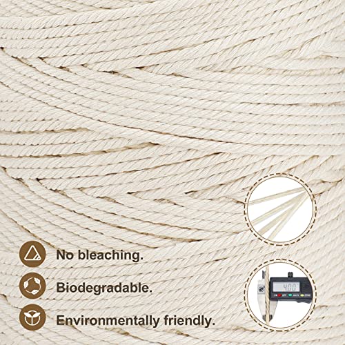 Macrame Cord 4mm x 328yd | 100% Natural Cotton Macrame Rope | 4 Strand Twisted Cotton Cord for DIY Crafts Knitting Plant Hangers Wedding Decor, Purple