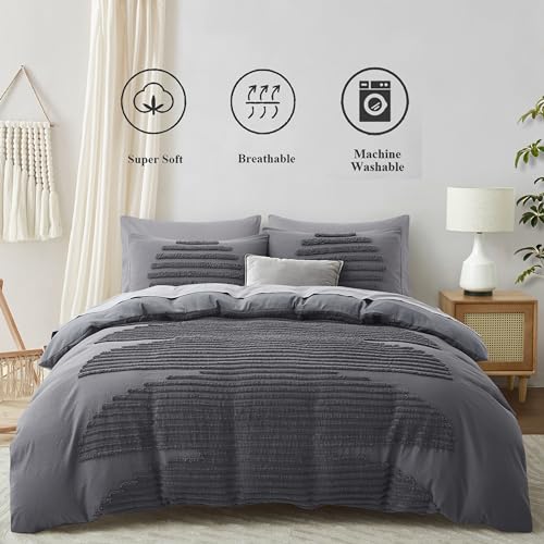 BEDAZZLED Duvet Cover Queen/Full Size, 3 Pieces Boho Bedding Sets for Shabby Chic Home, Tufted and Soft Comforter Cover Set, Pumpkin Brown