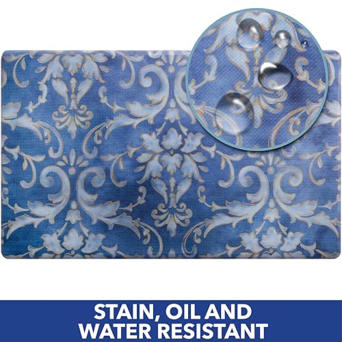 SoHome Cozy Living Anti Fatigue Mat Kitchen Mat Non Slip Stain Resistant Easy Clean 1/2 Inch Thick Kitchen Floor Mats, Damask Blue 18" x 30"
