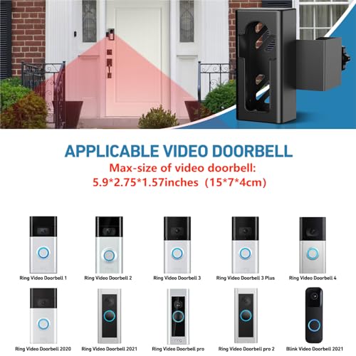 Anti-Theft Video Doorbell Mount, No-Drill Ring Doorbell Holder, Camera Doorbell Door Mount Not Block Sensor, Adjustable Blink Video Doorbell Bracket for Home/Apartment Door