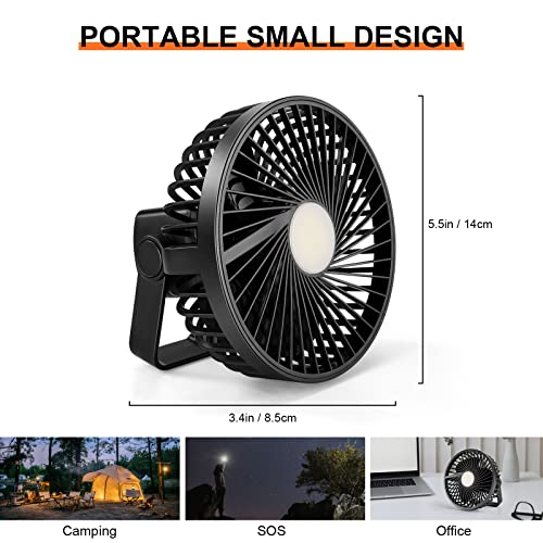 Odoland Camping Fan with LED Lantern, Rechargeable Battery Operated Fan with Hang Hook, Portable Camp Tent Fan, USB Table Fan with Light for Outages Hurricane Emergency