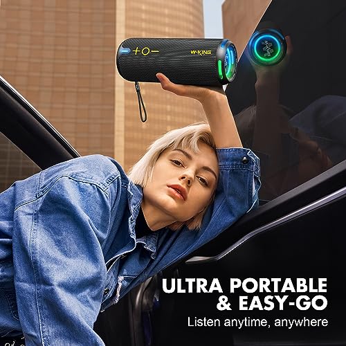 W-KING Bluetooth Speaker, IPX7 Waterproof Portable Speaker Bluetooth Wireless Loud with Dual Voice Coil, Customized EQ APP/Deep Bass, 40W 360° Sound Outdoor Shower Speaker, Party Lights/V5.3/TF/AUX