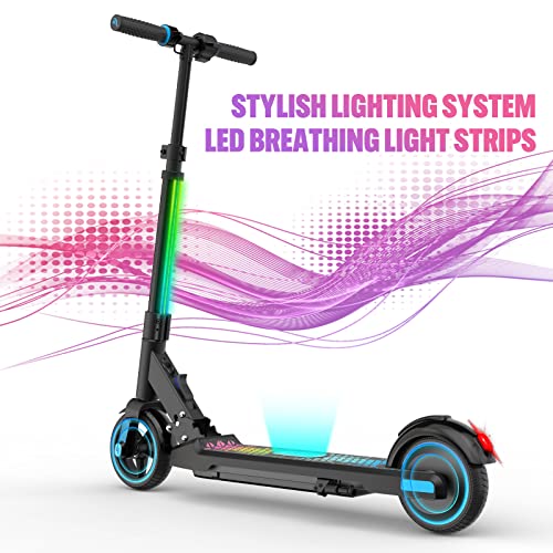 EVERCROSS EV06C Electric Scooter, Foldable Electric Scooter for Kids Ages 6-12, Up to 10 MPH & 5 Miles, LED Display, Colorful LED Lights, Lightweight Kids Electric Scooter (Black Blue)?-