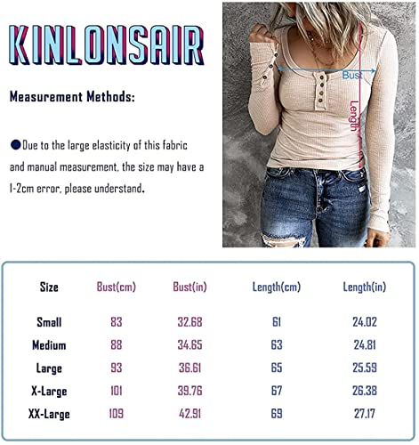 KINLONSAIR Women’s Long Sleeve Henley T Shirts Button Down Slim Fit Tops Scoop Neck Ribbed Knit Shirts Khaki