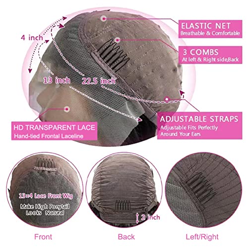4GIRL4EVER Highlight Ombre Straight 4x4 Lace Front Wig Human Hair 180% Density Full Closure HD Lace Pre Plucked Wigs Human Hair 4/27 Brown Colored Honey Blonde Wigs for Women 10 Inch