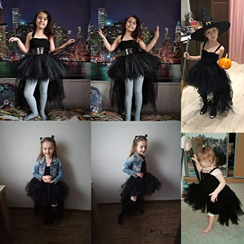 HJTT Tutu Dress for Girls Black Train V-Neck Tulle Evening Wedding Birthday Party Dresses Kids Ball Gown (Black, 1-2 Years)