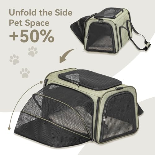 Petsfit Expandable Cat Carrier Dog Carriers,Airline Approved Soft-Sided Portable Pet Travel Washable Carrier for Kittens,Puppies,Removable Soft Plush mat and Pockets,Locking Safety Zippers