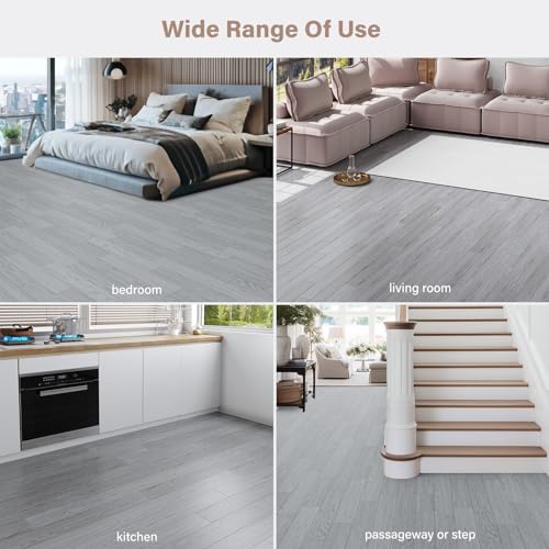 Peel and Stick Floor Tile, INMOZATA 36-Pack 54 Sq.Ft Self Adhesive Vinyl Plank Flooring Wood Grain Look 36x6 Inch Waterproof Tile Sticker for Bedroom, Living Room, Kitchen, RV (Dark Gray)