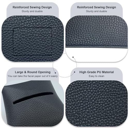 PENGLONG Tissue Box Cover 5X5X5'' PU Leather Tissue Holder Square Tissue Cube Box Organizer for Bathroom Vanity Countertop, Car, Night Stands, Office, Home, Kitchen (1Pack, Black)