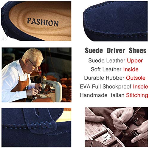 JIONS Men's Driving Penny Loafers Suede Driver Moccasins Slip On Flats Boat Shoes Dress Slip-ons A- Blue 12 D(M) US/EU 48