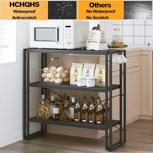 HCHQHS Bookshelf, 3-Tier Industrial Bookcase, Black Open Book Shelf, Freestanding Horizontal Bookshelves with Metal Frame