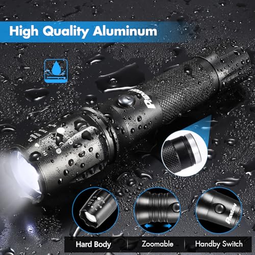 PHIXTON Rechargeable Flashlights High Lumens, 5000 Lumen USB C Chargeable LED Flashlight, Bright Strong Handheld Flash Lights, Long Lasting, Adjustable Focus, 5 Modes, for Emergencies Hiking Gift
