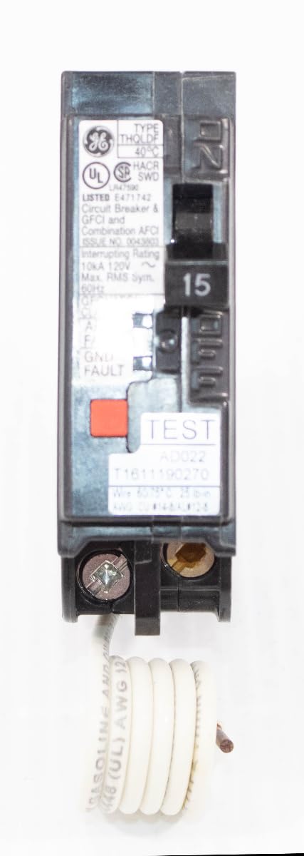 GE THQL1115DF Single-Pole Dual Function Plug-in Afci/Gfci Circuit Breaker, 120 Vac, 15 Amp, 10 Kaic
