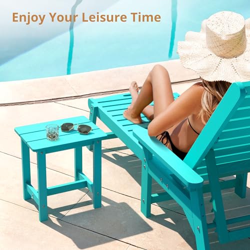 LUE BONA Outdoor Side Table, HDPS Small Outdoor Table, Rectangle Adirondack Side Table, Outside End Table for Patio, Porch, Pool, Weather Resistant/Easy Maintenance/Indoor or Outdoor Use, Sky Blue