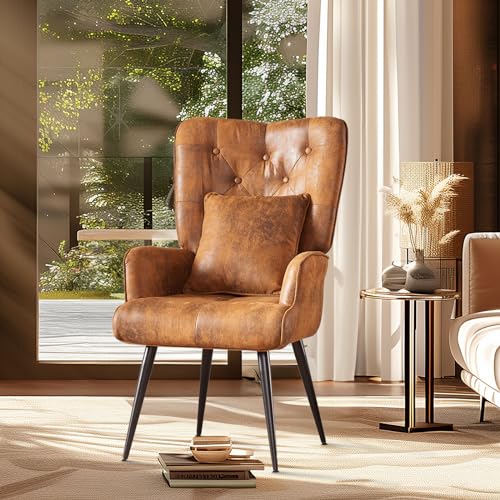 yoyomax Accent Wingback Pillow and Arm, Mid Century Tall Back, Vintage Comfy Upholstered Reading Chair for Living, Bedroom, Dining Room, 40 in, Suede Brown