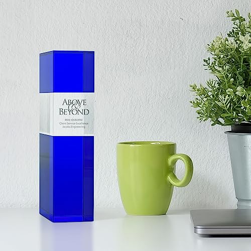 Baudville Blue Crystal Trophy Block Tower - Employee Award Gift