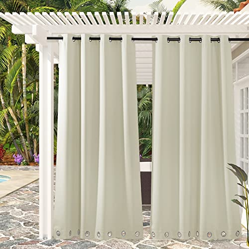 RYB HOME Windproof Outdoor Curtains - Waterproof Blackout Shade Thermal Insulated Drapes for Patio Screen Porch Gazebo Canopy Pergola Garage Sun Room, W 52 x L 90, 2 Panels, Light Grey