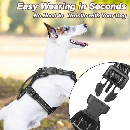 Perperqer Dog Harness Black No Pull Y Shaped for Medium Sized Dog, Small to Large Dogs Reflective Adjustable Easy Walk Puppy Harnesses,Heavy Duty Girl Boy Pet Vest 3 Buckle with Handle & Light,S