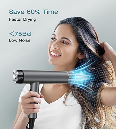 Blow Dryer,110000RPM High-Speed Brushless Motor, Fast-Drying Negative Ions Intelligent Constant Temperature Hair Care Dryers, Professional Hair Dryer with Attachments for Home&Salon (Grey)