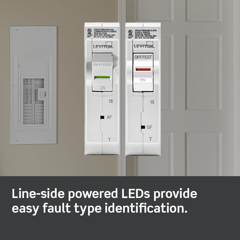 Leviton LB120-AFT 20A 1-Pole Plug-On AFCI Branch Circuit Breaker, Thermal Magnetic, 120V, White