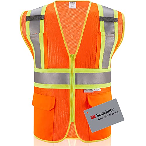 SULWZM High Visibility Reflective Safety Vest with Zipper and Pockets Yellow,XL
