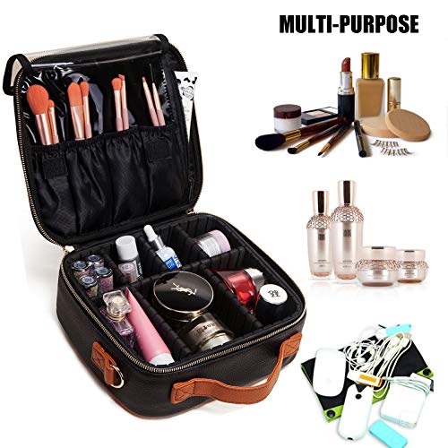 LACATTURA Travel Makeup bag, Leather Makeup Train Case Cosmetic Organizer for Makeup Brushes Toiletry Digital Accessories, Portable Artist Storage Bag With Shoulder Strap for Women lady Red