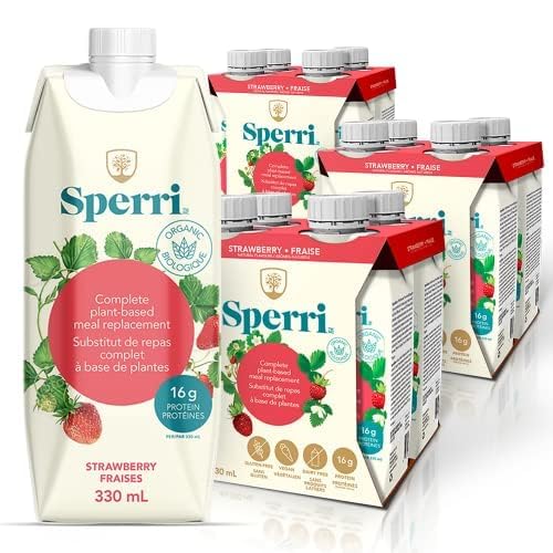 Sperri Plant-Based Meal Replacement Shake – Organic Protein Drink Made with Hemp & Pea Protein – Vegan Gluten-Free Dairy-Free Ready to Drink Nutrition Shake – Strawberry Flavor, 4.6 fl. oz(12 Pack)