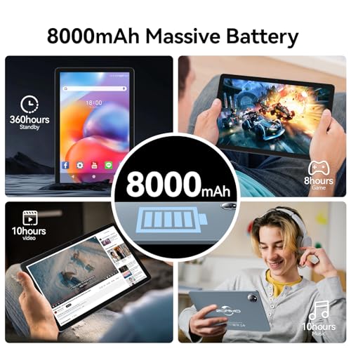 Tablet 10 inch 2024 Newest Android 14 Tablet with 128GB Rom+14GB Ram+2TB Expand, 4G Cellular Tablets with Dual Sim Slot, 2 in 1 Tablet with Case/Keyboard/Mouse, 5G Wifi, Octa-Core GPS 8000mAh (Grey)