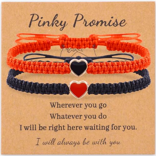 UFEEL 2pc Hearts Bracelet Red and Black String Bracelet Adjustable Matching Bracelet for Friends&Family Handmade Red Good Luck Protection Bracelet Gift for Couples Women's Stretch Bracelet