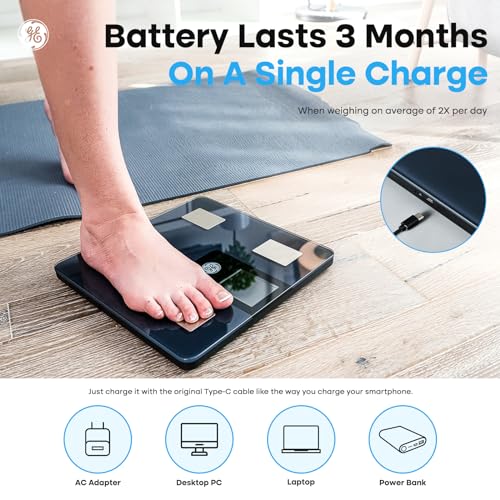 GE Smart Scale for Body Weight and Fat Percentage with All-in-one LCD Display, Digital Bathroom Weight Scales Bluetooth Body Fat Scale Body Composition Analyzer, Accurate Weighing Scale, 396 lbs