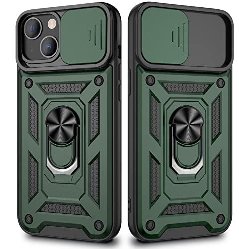 VEGO Compatible for iPhone 13 Stand Case with Slide Camera Cover, Built-in 360° Rotate Ring Kickstand Magnetic Cover Case for iPhone 13 6.1 inch 5g 2021, Black