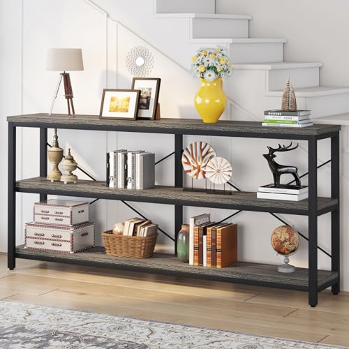 Tribesigns 71" Sofa Tables,Extra Long Couch Table, Narrow Long Console Table, Entryway Table,Sofa Table with 3 Tiers Storage Shelves (Gray)