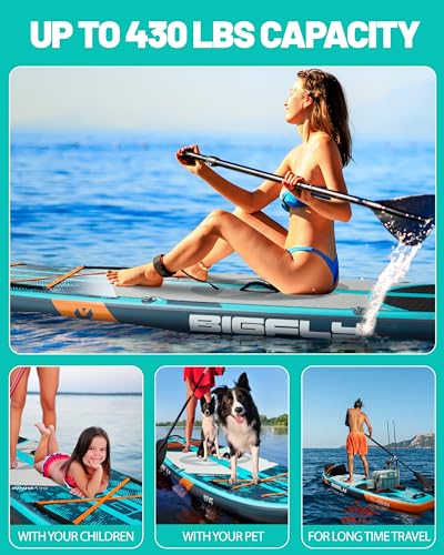 Bigfly 11'6×35" Super Wide Inflatable Stand Up Paddle Board, Ultra Stable Wide SUP for 2+1 People/Family/Big Size, Kayak Seat & Kayak Floating Paddle 4pcs