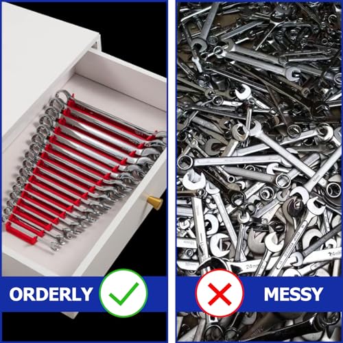 BUSY-CORNER 64-Slot ABS Plastic Wrench Organizer, Heavy Duty Wrench Organizer Tray for Tool Box, Fit SAE & Metric Wrench Storage, 4 Pack Wrench Holders (Red)