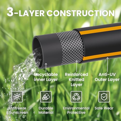Giraffe Tools Garden Hose 25ft x 5/8", Water Hose Heavy Duty, Flexible, Lightweight Hybrid Hose with Swivel Handle, Male to Female Fittings, Burst 600 PSI