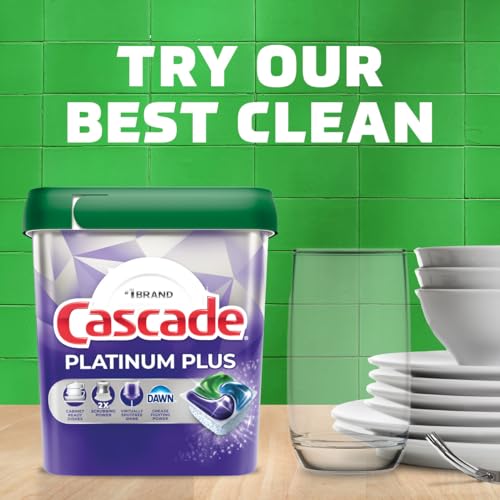 Cascade Platinum Plus Dishwasher Pods, Dishwasher Detergent, Dishwasher Soap, Dish Tabs, Dishwashing Tablets, Dish Detergent, Lemon, Actionpacs, 62 Count