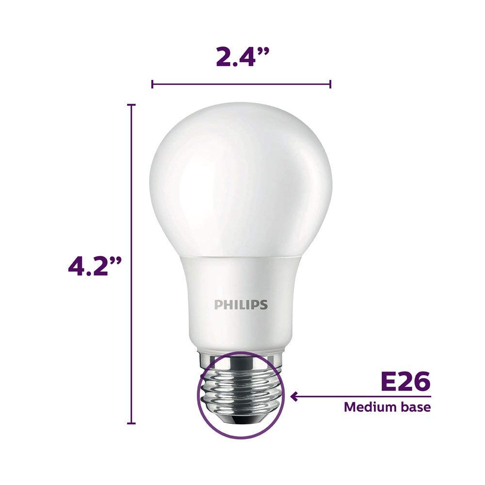 Philips LED Basic Frosted Non-Dimmable A19 Light Bulb - EyeComfort Technology - 1500 Lumen - Daylight (5000K) - 13.5W=100W - E26 Base - Old Version- Indoor - 4-Pack