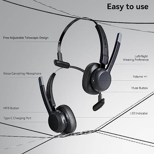 LEVN Trucker Headset, Trucker Bluetooth Headset with Noise Cancelling Microphone & Mute Button, Bluetooth Headset 5.2 Multipoint for Work from Home/Cell Phone/Computer/Zoom/Teams/Truck Driver
