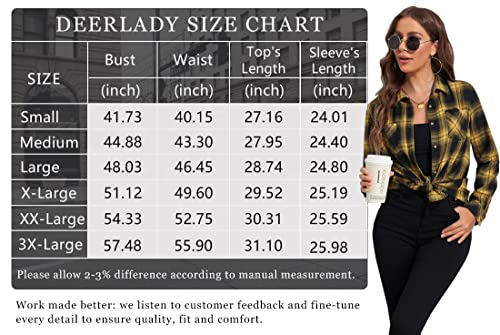 Deer Lady Plaid Flannel Shirts for Women Buffalo Plaid Shirts Oversized Long Sleeve Casual Button Down Blouse Top Brown M 0621