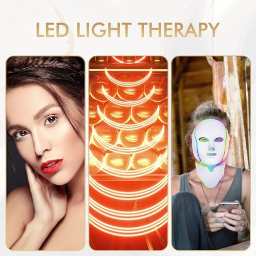 EVFOFO 7 Colors LED Face Mask Light Therapy, Led Face Mask Light Therapy At Home, Blue Red Light Therapy Mask for Face