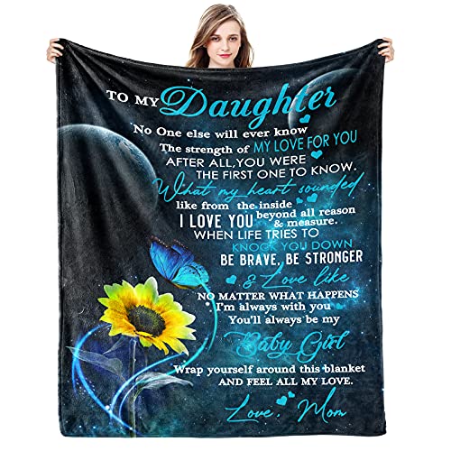 Gift for My Daughter Blanket from Mom as Birthday Present I Love You Letter to Her, Ultra-Soft Flannel Fleece Light Weight Bed Throw (50x40'', Daughter Gift)