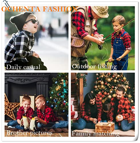 OCHENTA Big Kids Boys' Button Down Flannel Plaid Shirt Boy Long Sleeve Christmas Outfit E003 Coffee 150 7-8 Years