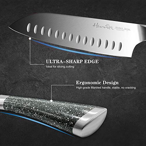 Block Knife Set, Harriet 13 Piece Marbling Kitchen Knife Set with Sharpener, High-Carbon Rustproof Stainless Steel Chef Knife Set with Non-Stick Blades