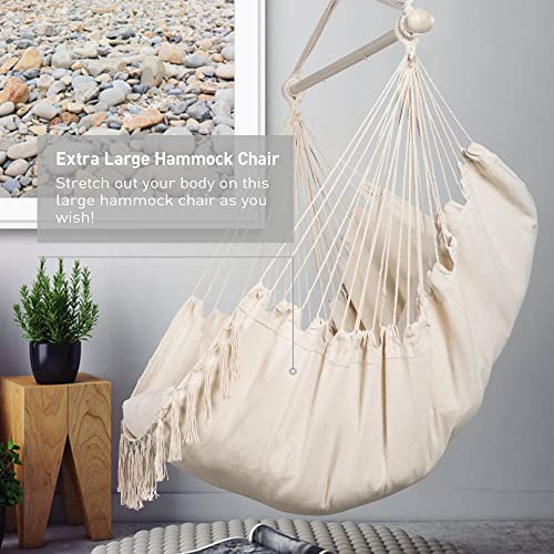 SUNCREAT Hammock Chair Swing with Steel Support Bar, Side Pocket, Large Hanging Chair Outdoor, Max 450lbs Capacity, Dark Gray