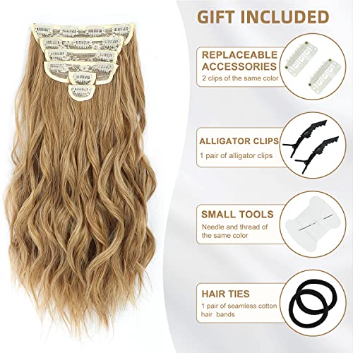 Fliace Clip in Hair Extensions, 6 PCS Natural & Soft Hair & Blends Well Hair Extensions, Medium Brown Long Wavy Hairpieces(20inch, 6pcs, Medium Brown)