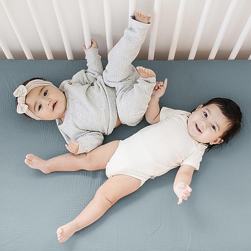 Konssy Muslin Fitted Crib Sheets 100% Cotton Baby Crib Sheets for Standard Crib Mattress (28 X 52 Inches), Soft and Breathable for Boys Girls (Toffee)